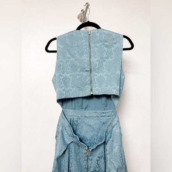 Eva Mendes New York & Company Brocade Winter Holiday Chic Teal Midi Dress 6 - Picture 8 of 13